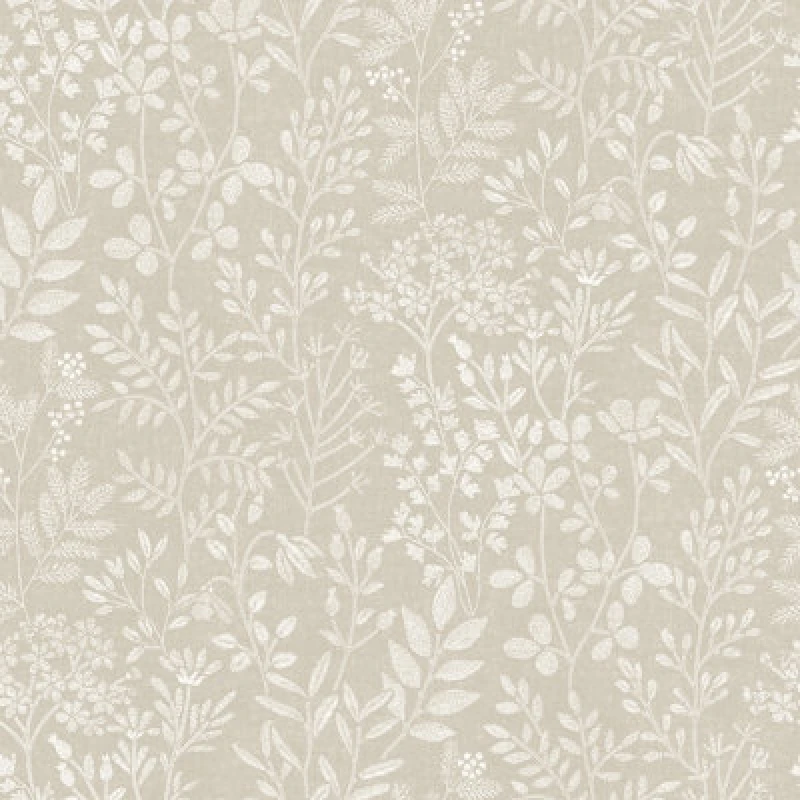 Image of Grandeco Embroidery Stitched Organic Foliage Trail Wallpaper, Neutral