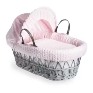 Image of Clair de Lune Marshmallow Grey Wicker Moses Basket - Pink