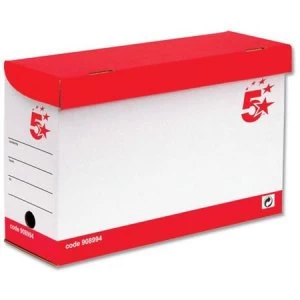 Image of 5 Star Office Transfer Case Hinged Lid Foolscap Red and White Pack 20