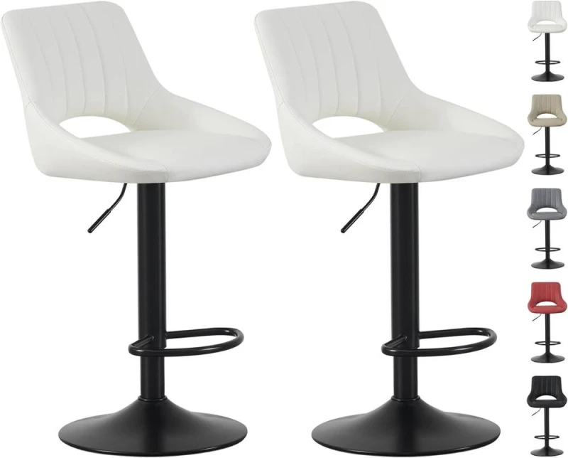Image of MCC Direct Set of 2 Height Adjustable Kitchen Bar Stool Breakfast Chairs with Footrest - Stacey in Cream Cream Unisex