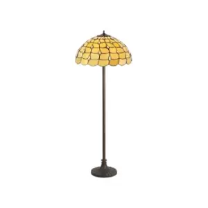 Image of 2 Light Stepped Design Floor Lamp E27 With 50cm Tiffany Shade, Beige, Clear Crystal, Aged Antique Brass
