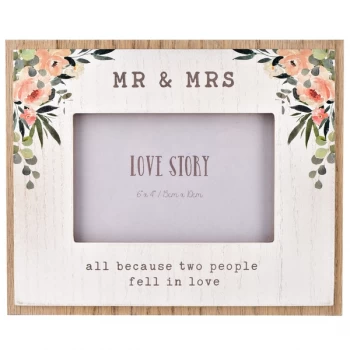 Image of 6" x 4" - Love Story Wooden Photo Frame - Mr & Mrs