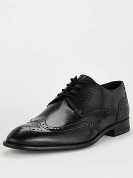 Image of Ted Baker Trvss Leather Brogue Shoes - Black, Size 10, Men