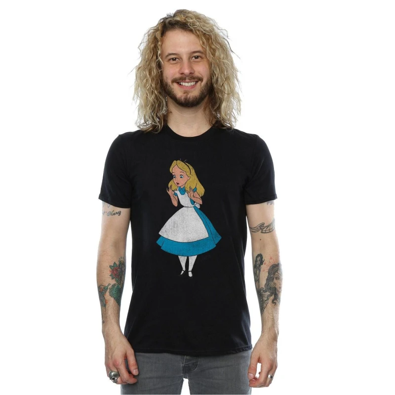 Image of Disney Men Alice In Wonderland Surprised Alice T-Shirt in Black Size: Small Black S Male 5057245571531