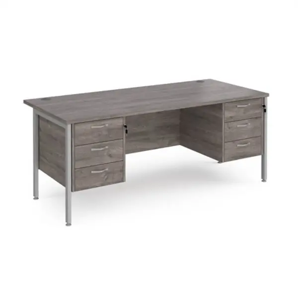 Image of Maestro 25 straight desk 1800mm x 800mm with two x 3 drawer pedestals - silver H-frame leg, grey oak top