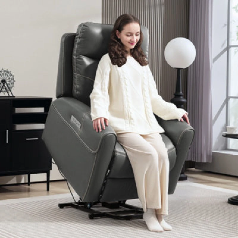 Image of HOMCOM Overstuffed Riser and Reclining Chair with USB Ports, Remote, Grey Dark Grey