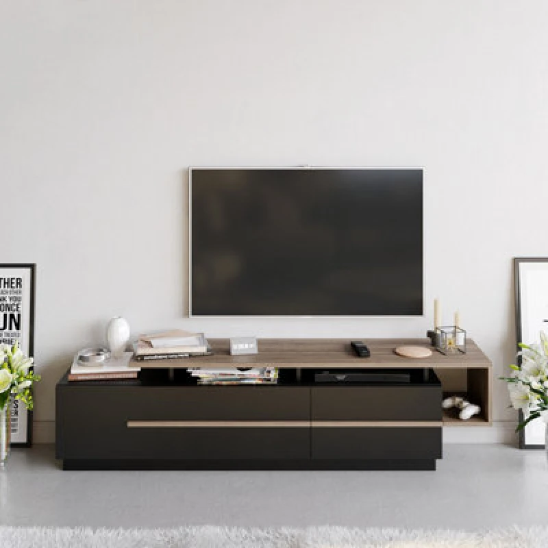 Image of Decorotika Pia TV Stand TV Unit For Tvs Up To 60" Black & Walnut