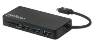 Image of Manhattan USB-C Dock/Hub with Card Reader, Ports (x3): USB-A (x3),...