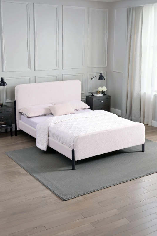 Image of More4Homes Thetford Boucle Fabric Double Bed Frame in Ivory Ivory Unisex Double