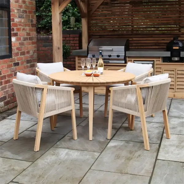 Image of Royalcraft Roma 120cm 4 Seat Set with Rope Dining Chairs - Beige One Size