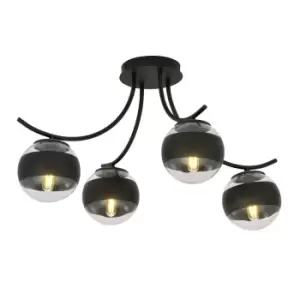 Image of Boston Black Multi Arm Globe Ceiling Light with Clear,Black Glass Shades, 4x E14