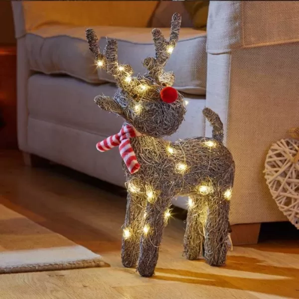 Image of 66cm Battery Operated Rattan Woven Cupid Reindeer with Warm White LEDs