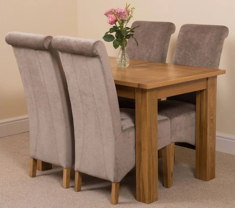 Image of Thats Furniture Hampton 120-160cm Oak Extending Dining Table & 4 Montana Fabric Chairs in Grey Grey Unisex