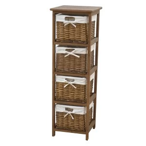 Image of Charles Bentley Home Wooden Storage Tower with 4 Wicker Baskets - Natural