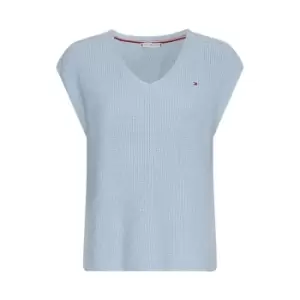 Image of Tommy Hilfiger Textured V Neck Knitted Top - Blue