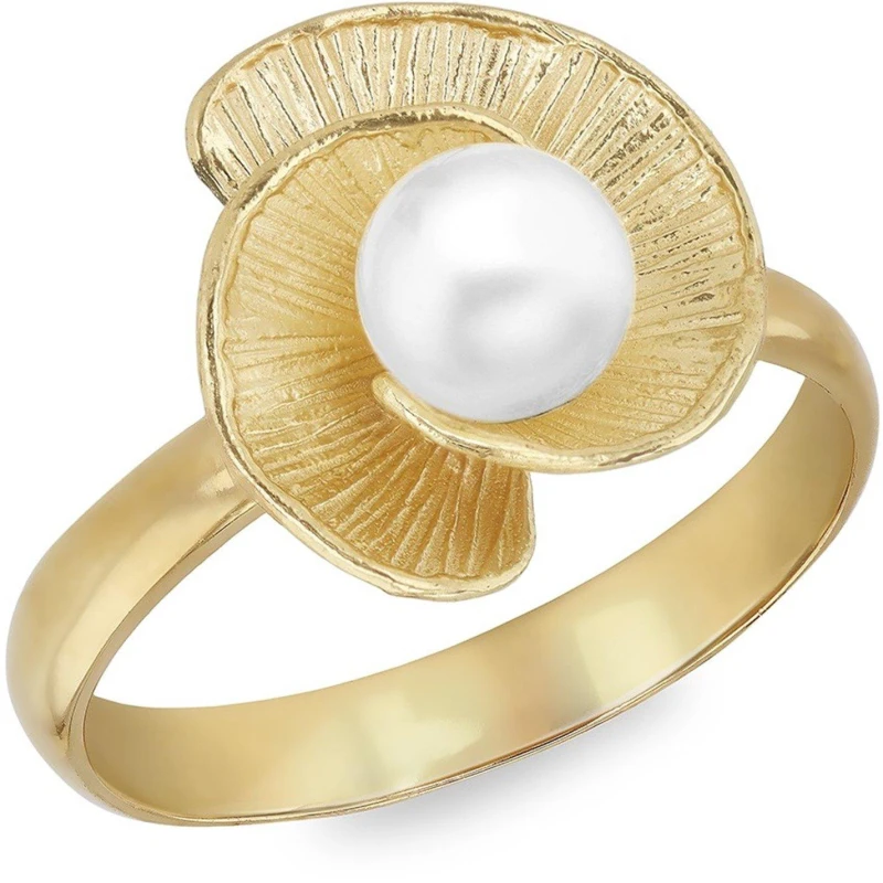 Image of Be You 9ct Gold Freshwater Pearl Flower Ring Yellow Gold female k