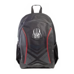 Image of Star Wars - Darth Vader Mask Badge With Tiefighter Design Unisex Backpack - Black/Red