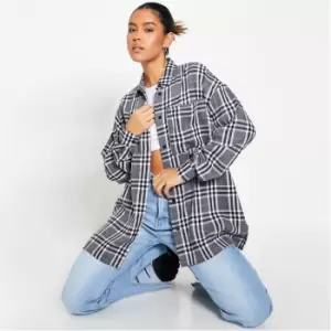 Image of I Saw It First Brushed Check Oversized Shirt - Grey
