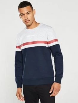 Image of Jack & Jones Caine Cut And Sew Crew Neck Sweater - Navy/Grey