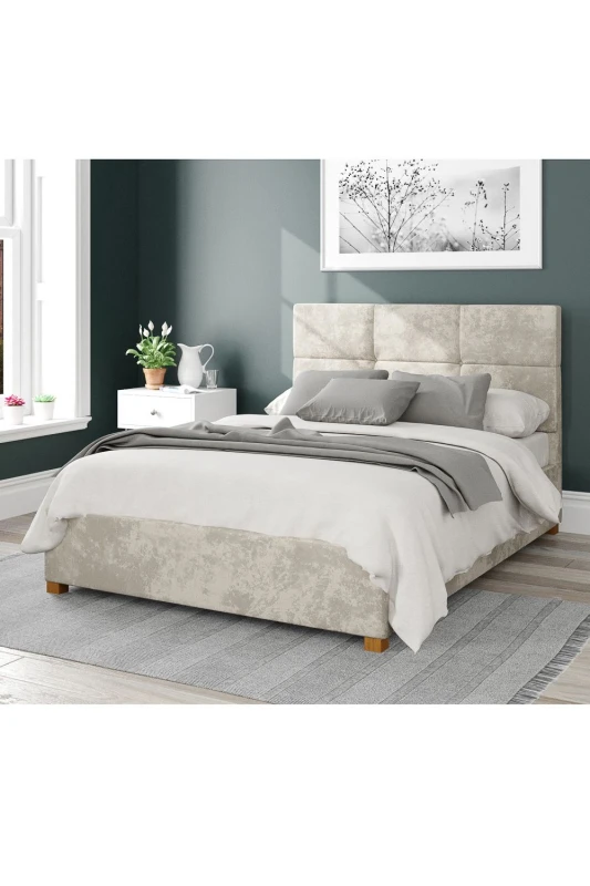 Image of Aspire Aspire Caine Upholstered Ottoman Storage Bed, Mirazzi Velvet Fabric in Ivory Size: Single Ivory Single Unisex 5057632188151