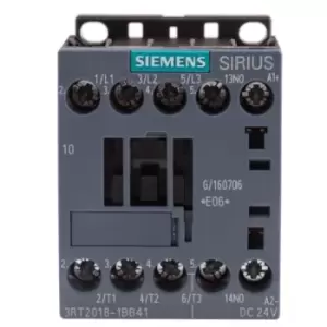 Image of Siemens SIRIUS Innovation 3RT2 3 Pole Contactor - 16 A, 24 V dc Coil, 3NO, 7.5 kW