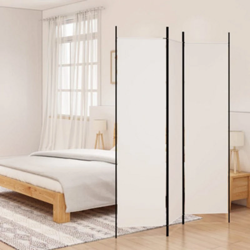 Image of Vidaxl 3-panel Room Divider White 150X200 Cm Fabric, White 350178