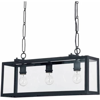 Image of Ideal Lux Lighting - Ideal Lux Igor - 3 Light Ceiling Lantern Pendant Bar Black, Clear Glass Plates, E27