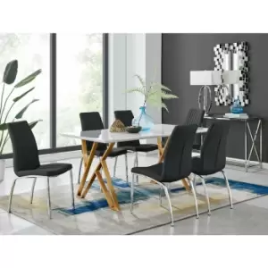 Image of Taranto White High Gloss Dining Table and 6 Black Isco Chairs - Black