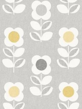 Image of Arthouse Retro Floral Grey And Yellow Wallpaper