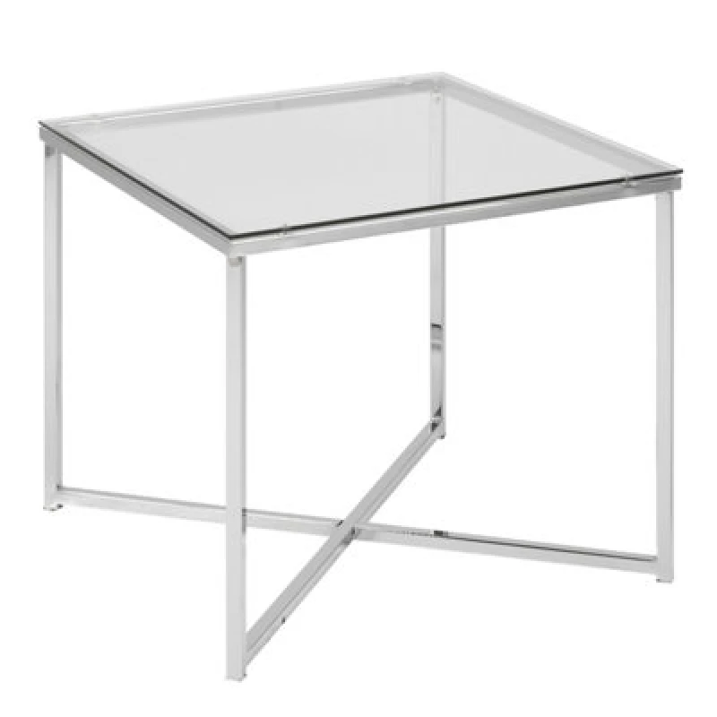 Image of Furniture To Go Cross Square Metal Side Table With Glass Top
