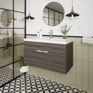 Image of Nuie Athena Wall Hung 1-Drawer Vanity Unit with Basin-3 800mm Wide - Anthracite Woodgrain