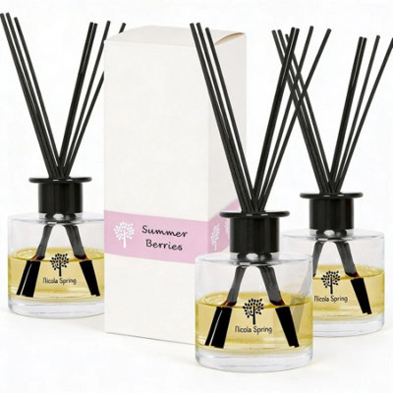 Image of Nicola Spring Glass Reed Diffusers - 200ml - Summer Berries - Pack Of 3 - Fruity Fresh Fragrance With 8 Reeds Each Long Lasting