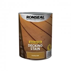 Image of Ronseal Quick Drying Decking Stain Country Oak 5 litre