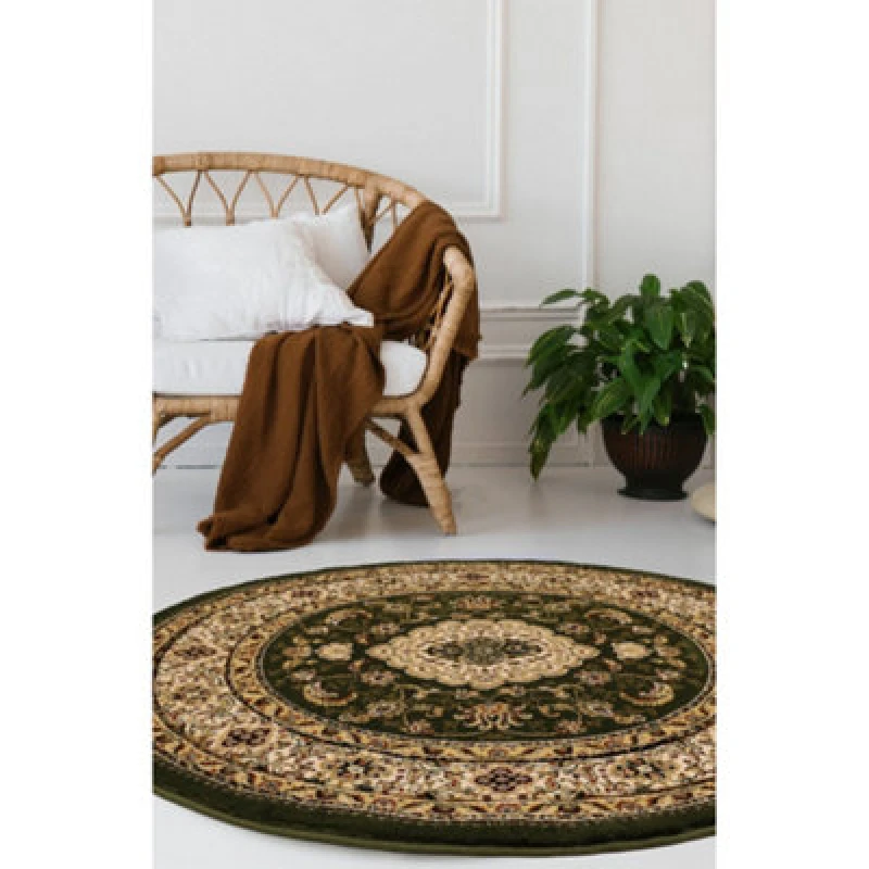 Image of Melrose Classic Traditional Green Vintage Round Rug 133X133Cm
