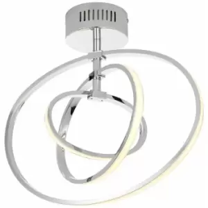 Image of Loops - LED Semi Flush Ceiling Light 21W Warm White Chrome Hoop Ring Feature Strip Lamp