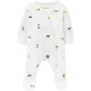 Image of Joules Baby The Zip Babygrow - White Farm Print - Newborn
