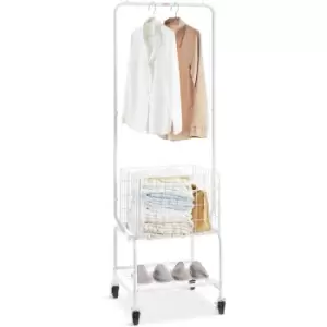 Image of Metal Rolling Laundry Basket with Hanging Garment Rack, Height Adjustment Laundry Hamper Cart with Basket Load and Shelf Load, Storage Organizer with