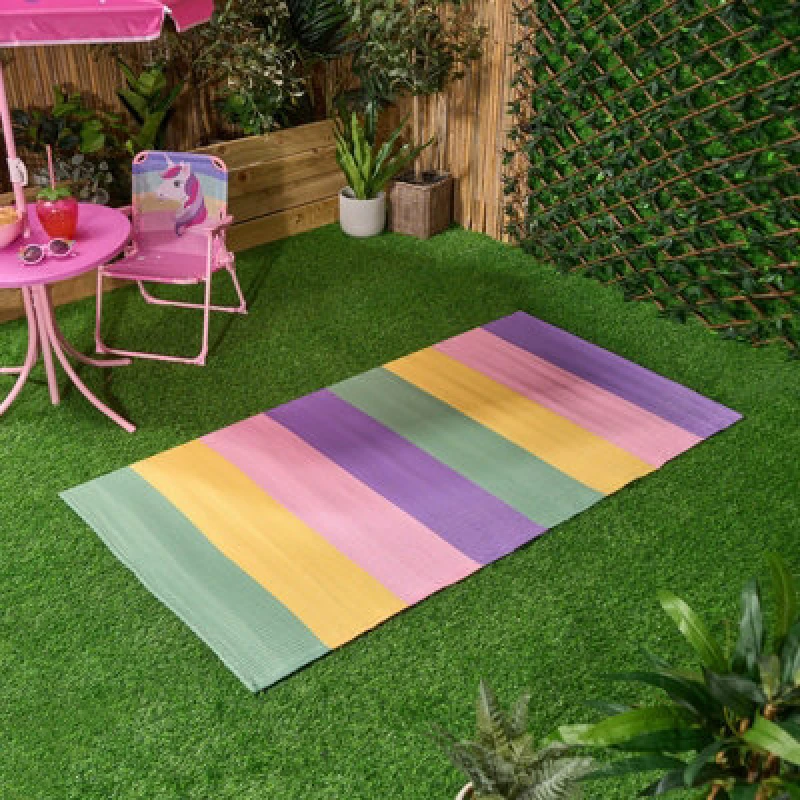 Image of OHS OHS Kids Outdoor Garden Rug Waterproof Area Rainbow Stripe Mat Size: 80cm x 150cm Multi 80cm x 150cm Unisex 5027434209255