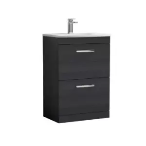 Image of Nuie Athena 600 Floor Standing 2-drawer Vanity & Curved Basin - Black Woodgrain