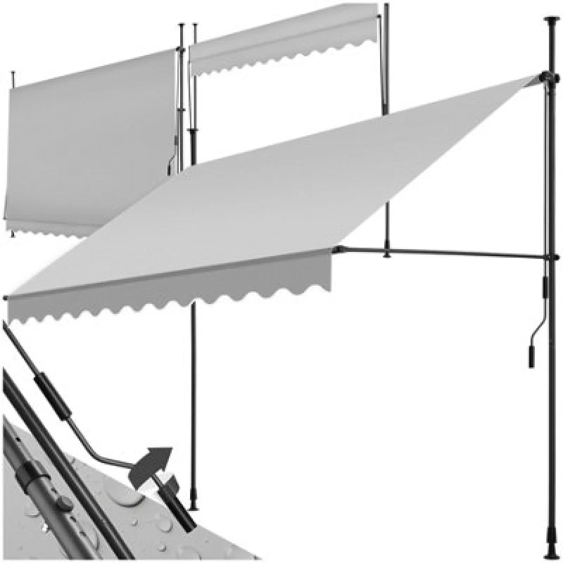 Image of Tectake Awning With Hand Crank - Pressure Fitted , Height Adjustable 300 X 180 Cm - Light Grey