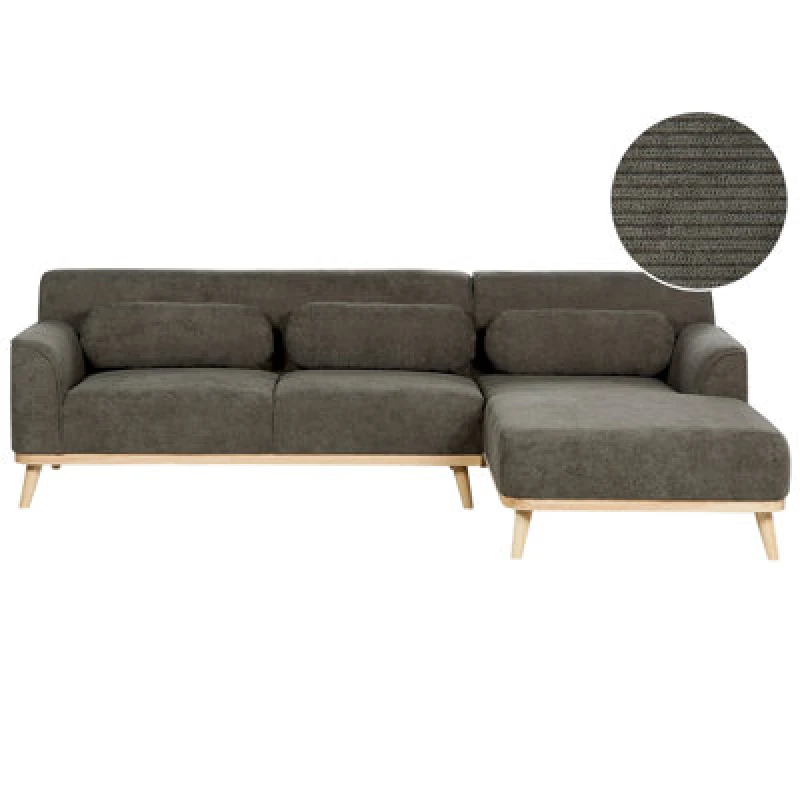 Image of Beliani Corner Sofa 3 Seater Simos Corduroy Dark Green Left Hand