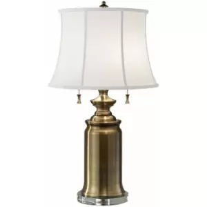 Image of 2 Bulb Twin Table Lamp Pull On Off Switch White Linen Shade Bali Brass E27 60W
