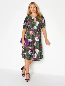 Image of Yours Animal Floral Keyhole Skater Dress, Green, Size 20, Women