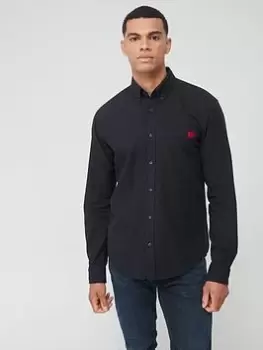 Image of HUGO Evito Oxford Shirt - Black, Size 2XL, Men