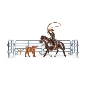 Image of SCHLEICH Farm World Team Roping with Cowboy Toy Playset