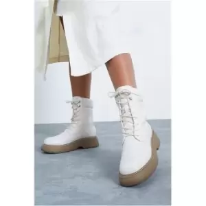 Image of I Saw It First Stone Lace Up Chunky Sole Biker Boots - Brown