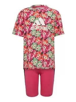 Image of Adidas X Marimekko Younger Girls Short & Tee Set, Pink Multi, Size 5-6 Years, Women