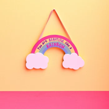 Image of Cheerful Rainbow Hanging Plaque - Rainbow