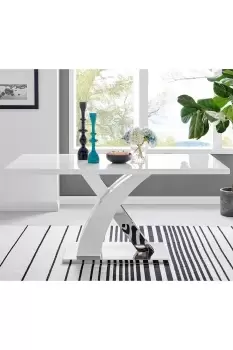Image of Atlanta Chrome Metal And White High Gloss 6 Seater Dining Table