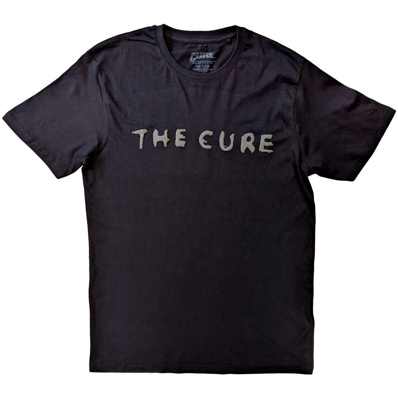 Image of The Cure Mens Logo Hi-Build T-Shirt in Black Size: Large Black Male L